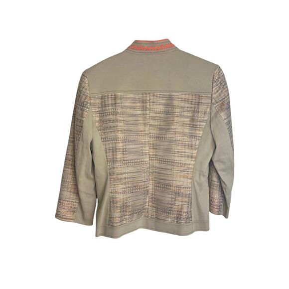 Elie Tahari Mandarin Collar Blazer Snaps Tan & Orange Braided Details Size 8 - Picture 7 of 11